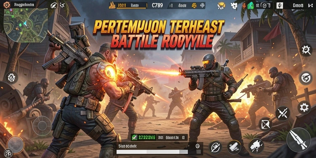 Tampilan gameplay C789 dengan aksi pertempuran menegangkan Battle Royale.