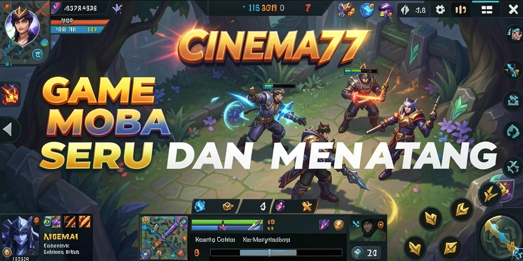 Tangkapan layar utama CINEMA77 menampilkan aksi seru gameplay MOBA.