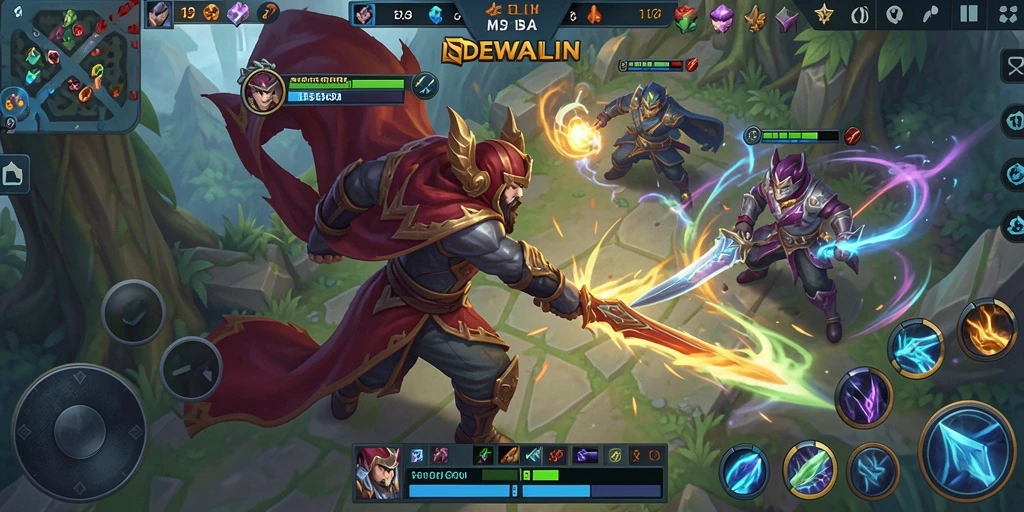 Gameplay seru MOBA di DEWALIN dengan karakter beragam.