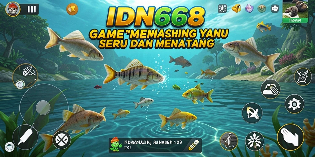 Screenshot gameplay IDN668 dengan aksi memancing yang seru.