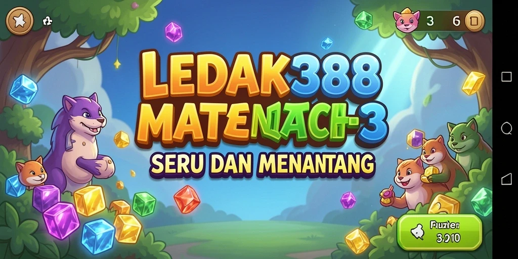 Tampilan gameplay LEDAK388 dengan permata berwarna-warni dan tantangan seru.