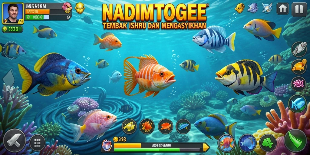 Tampilan gameplay seru Tembak Ikan yang penuh warna di NADIMTOGEL.