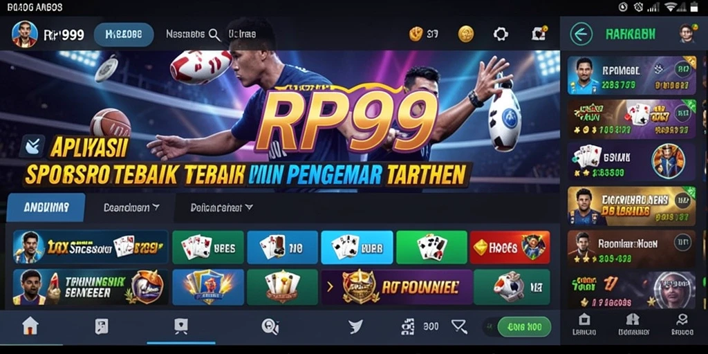 Screenshot tampilan utama RP99 dengan opsi taruhan Sportsbook.