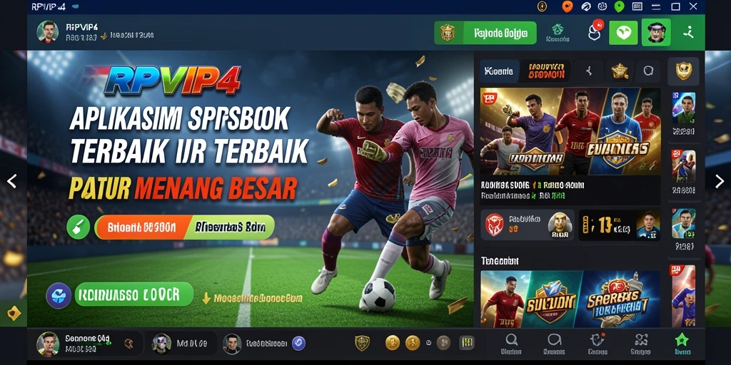 Tampilan antarmuka aplikasi RPVIP4 menunjukkan fitur taruhan Sportsbook yang menarik.