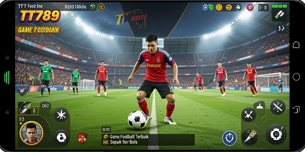 Screenshot menunjukkan momen seru dalam permainan Football.